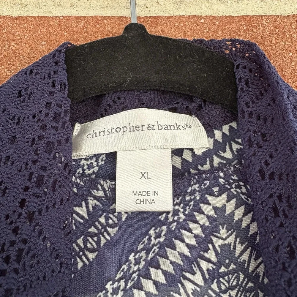 Christopher & Banks Blue White Print Open Vest Shrug Women's XL A3723